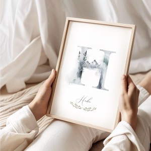 Scrisoarea H, monogramă, imagine de zi cu nume, decorare, artă de perete acuarelă, personalizată -  - Artynos.ro
