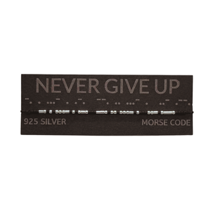 Brățară NEVER GIVE UP  morse, argint - bijuterii - brățări - brățări cu nume - Artynos.ro