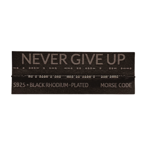 Brățară NEVER GIVE UP  morse, argint 925 placat cu rodiu negru - bijuterii - brățări - brățări cu nume - Artynos.ro