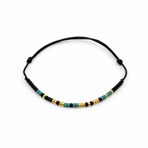 Brățară  TE IUBESC  în Cod Morse, handmade, cu mărgele TOHO aurii și turcoaz, reglabilă - bijuterii - brățări - brățări din mărgele - Artynos.ro