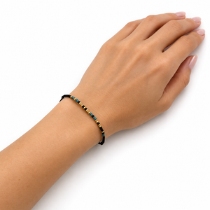 Brățară  TE IUBESC  în Cod Morse, handmade, cu mărgele TOHO aurii și turcoaz, reglabilă - bijuterii - brățări - brățări din mărgele - Artynos.ro