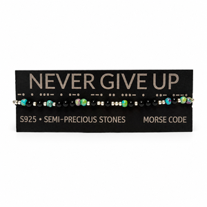 Brățară  NEVER GIVE UP  cu pietre semiprețioase și argint S925, cod Morse - bijuterii - brățări - brățări din pietre semiprețioase - Artynos.ro
