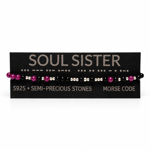 Brățară SOUL SISTER cu mărgele negre, roz și argint S925, cod Morse - bijuterii - brățări - brățări din pietre semiprețioase - Artynos.ro