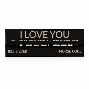 Brățară I LOVE YOU din argint 925, cu cod Morse � șnur negru - bijuterii - brățări - brățări din argint - Artynos.ro