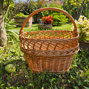 Cos cumparaturi rachita - oval dantelat, cos picnic impletit - KT-002, Casa & Stil de viata, Organizare & Depozitare, Cosuri depozitare, Impletirea cosurilor nuiele, Impletitura, ARTYNOS