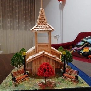 Diorama Biserica Maramureseana, Crăciun, Decorațiuni de Crăciun de casă, Aranjarea mesei festive, Prelucrarea lemnului, Sculptură, Artynos