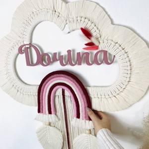 Decor de perete personalizat - nor macrame cu curcubeu si frunze (mare) - girly, , , ARTYNOS