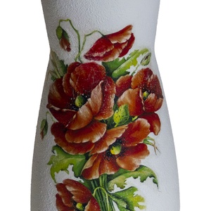 Vaza de sticla decorata cu maci, 10x10x20 cm, Casa & Stil de viata, Decoratiuni de casa, Accesorii florale, Vaze, Decoupage, transfer si tehnici servetel, ARTYNOS