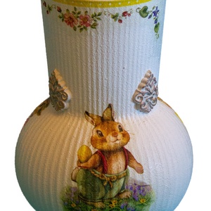 Vaza din sticla decorata cu iepurasi de Paste, 11x11x16,5 cm. - decor de sărbători - decorațiuni de paște - alte creații de paște - Artynos.ro