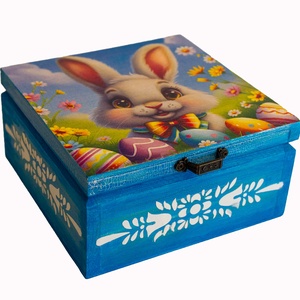 Cutie pentru ceai cu 4 compartimente, 17x17x9 cm., Decor de sarbatori, Decoratiuni de Paste, Alte creatii de Paste, Decoupage, transfer si tehnici servetel, Prelucrarea lemnului, ARTYNOS