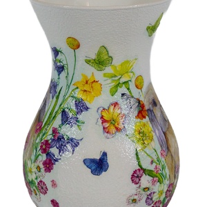 Vaza din sticla decorata cu iepurasi de Paste, 11x11x18 cm. - decor de sărbători - decorațiuni de paște - alte creații de paște - Artynos.ro