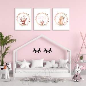 Fete nume imagine de perete cu animale de padure set de 3, , , ARTYNOS