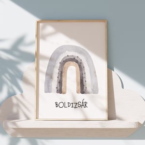 Tablou personalizat pentru camera copiilor, decorațiuni pentru camera bebelușului, ursuleț de pluș, lună, curcubeu, artă de perete set de 3 -  - Artynos.ro