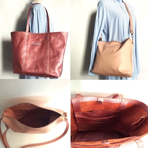 Geantă shopper din piele roz, cu interior detașabil care poate fi folosit și separat Granada 010 Extra - geantă și husă - geantă pentru cumpărături - geantă shopper, geantă tote, geantă textilă - Artynos.ro