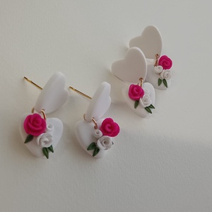 Cercei florali in forma de inimioara- lucrati manual din lut polimeric  - bijuterii - cercei - cercei lungi - Artynos.ro