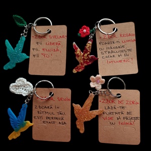 Breloc Păsărică Albastru și Muștar - Creativitate și Încredere  - geantă și husă - accesorii genți - breloc - Artynos.ro