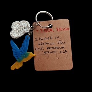 Breloc Păsărică Albastru și Muștar - Creativitate și Încredere  - geantă și husă - accesorii genți - breloc - Artynos.ro