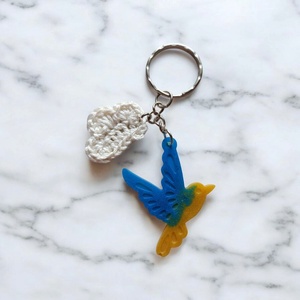 Breloc Păsărică Albastru și Muștar - Creativitate și Încredere  - geantă și husă - accesorii genți - breloc - Artynos.ro