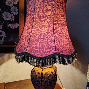 Ceramic lamp with hand-sewn lampshade and beaded fringe - Artynos.ro