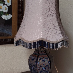 Ceramic lamp with hand-sewn lampshade and beaded fringe - casă & stil de viață - lămpi și corpuri de iluminat - candelabru - Artynos.ro