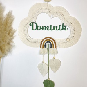 Nor macramé personalizat, curcubeu și frunze decor de perete (mare) - boyish -  - Artynos.ro