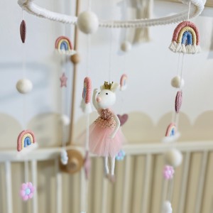 Pastel Dream Pivot pentru pătuț cu șoarece balerină - Pivot pentru bebeluș balerină cu curcubee macrame, pivotare pătuț pastel -  - Artynos.ro