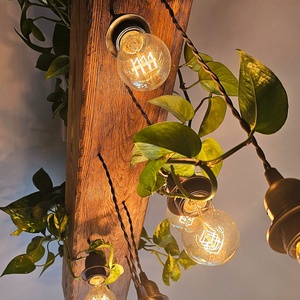 Lustra din Lemn cu 11 Becuri, Stil Vintage Retro, cu Spatiu pentru Plante, 80x15 cm , Casa & Stil de viata, Lampi si corpuri de iluminat, Candelabru, Prelucrarea lemnului, ARTYNOS