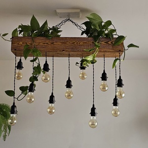 Lustra din Lemn cu 11 Becuri, Stil Vintage Retro, cu Spatiu pentru Plante, 80x15 cm  - casă & stil de viață - lămpi și corpuri de iluminat - candelabru - Artynos.ro