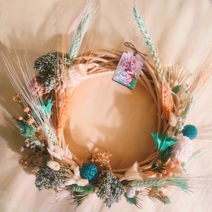 Coronita din nuieluse de lemn si flori naturale uscate - casă & stil de viață - accesorii pentru decorat casa - suport de flori - coronițe decor - Artynos.ro