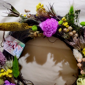 Coronita din nuieluse de lemn si flori naturale uscate - casă & stil de viață - accesorii pentru decorat casa - suport de flori - coronițe decor - Artynos.ro