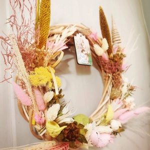 Coronita din nuieluse de lemn si flori naturale uscate - casă & stil de viață - accesorii pentru decorat casa - suport de flori - coronițe decor - Artynos.ro