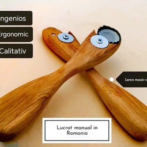 Deschizator ingenios de sticle lucrat manual din lemn masiv de stejar, cu magnet, ambalat cadou - casă & stil de viață - echipamente de bucătărie - accesorii de servire - linguri și furculițe artizanale - Artynos.ro