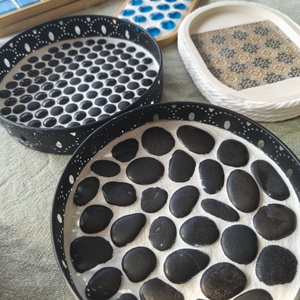 Tava decor bucatarie alb-negru, pietre/mozaic - casă & stil de viață - echipamente de bucătărie - accesorii de depozitare  - recipient de condimente - Artynos.ro