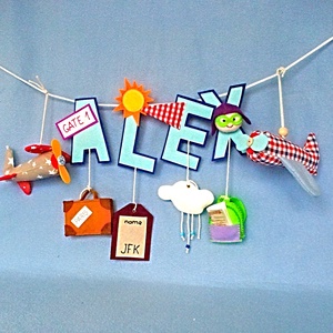 Litere din fetru ,ghirlanda decorativa cu tema avioanelor ,decoratiune pentru camera copilului., Jucării și echipamente pentru copii, Cadouri baby shower, Cusătură, Păpuși și fabricare de marionete, ARTYNOS