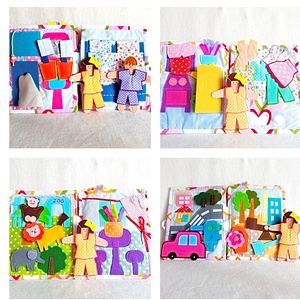 Carte textila ,8 pagini cu 2 papusi din fetru si activitati zilnice ,jucarie educativa pentru 3 ani + - jucării și echipamente pentru copii - cărți pentru copii, cărți textile - Artynos.ro