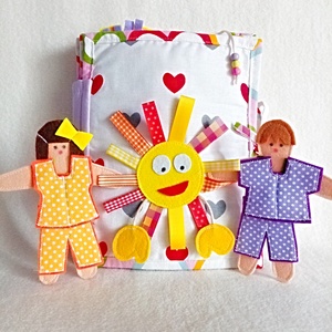 Carte textila ,8 pagini cu 2 papusi din fetru si activitati zilnice ,jucarie educativa pentru 3 ani + - jucării și echipamente pentru copii - cărți pentru copii, cărți textile - Artynos.ro