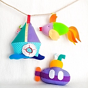 Fa-ti singur o ghirlanda decorativa cu tema oceanica , set de 5 jucarii din fetru. - jucării și echipamente pentru copii - jucării bebeluși - carusel muzical - Artynos.ro