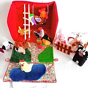 Hambar cu animale din fetru ,cutie cadou pentru prescolari ,viata la ferma . - jucării și echipamente pentru copii - jocuri de gândire - curcubeu montessori, jocuri waldorf - Artynos.ro