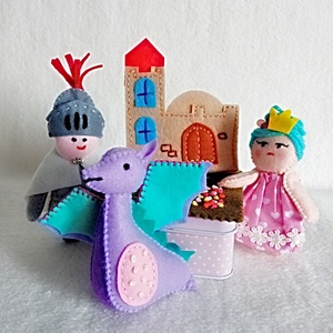 Set de Poveste din Fetru , Printesa, Cavaler si Dragon in Cutia Lor Fermecata ., Jucarii si echipamente pentru copii, Jucarii si accesorii pentru copii, Papusi de joaca, Cusatura, Papusi si fabricare de marionete, ARTYNOS