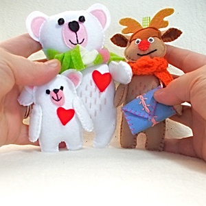 Familie de ursi iubitori ,ornament pentru Bradul de Craciun ,decor pentru iarna . - jucării și echipamente pentru copii - plușuri - ursuleț de pluș - Artynos.ro