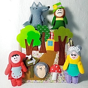 Carte textila cu povestea Scufitei si papusi din fetru., Jucarii si echipamente pentru copii, Carti pentru copii, carti textile, Cusatura, Papusi si fabricare de marionete, ARTYNOS