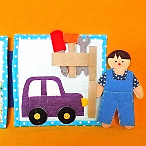 Carte textila cu 3 activitati pentru baieti :postas ,pompier si mecanic. - jucării și echipamente pentru copii - cărți pentru copii, cărți textile - Artynos.ro