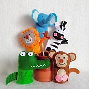 Set de 5 animale salbatice ,marionete pe degete din fetru moale. - jucării și echipamente pentru copii - marionete - mănuși marionete - Artynos.ro