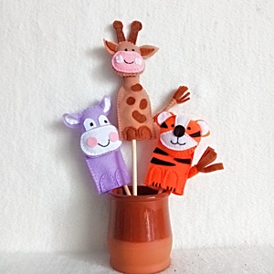 Set de 5 animale salbatice ,marionete pe degete din fetru moale. - jucării și echipamente pentru copii - marionete - mănuși marionete - Artynos.ro