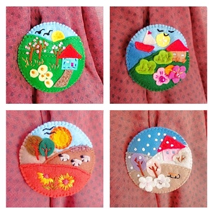 Brosa din Fetru ,Brodata cu tema Anotimpuri , Cadou Ideal . - bijuterii - broșe - Artynos.ro