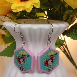 Cercei handmade hexagon cu model - Artynos.ro