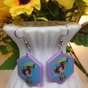 Cercei handmade hexagon cu model - Artynos.ro