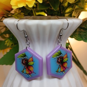 Cercei handmade hexagon cu model, Bijuterii, Cercei, Cercei din rasina, Confectionarea bijuteriilor, Adauga o pata de culoare si delicatete tinutei tale cu acesti cercei unici, realizati manual din ra..., ARTYNOS