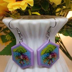 Cercei handmade hexagon cu model, Bijuterii, Cercei, Cercei din rasina, Confectionarea bijuteriilor, Adauga o pata de culoare si delicatete tinutei tale cu acesti cercei unici, realizati manual din ra..., ARTYNOS