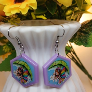 Cercei handmade hexagon cu model, Bijuterii, Cercei, Cercei din rasina, Confectionarea bijuteriilor, Adauga o pata de culoare si delicatete tinutei tale cu acesti cercei unici, realizati manual din ra..., ARTYNOS